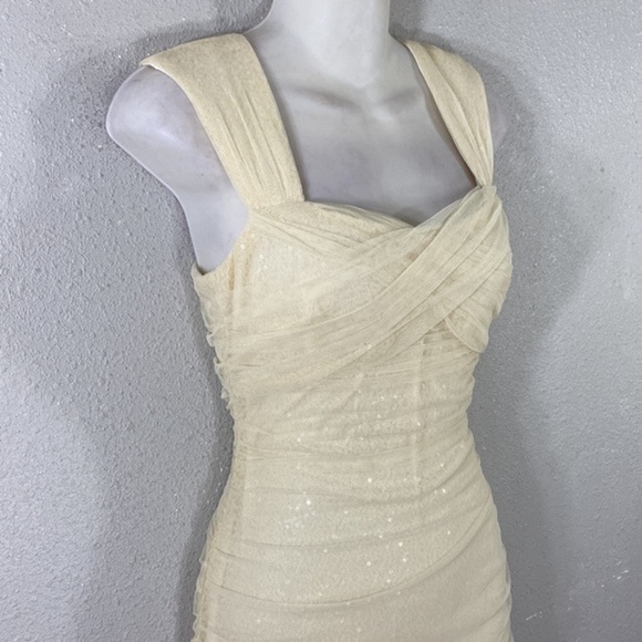 NWT Ralph Lauren ivory ruching mesh overlay sequin bodycon dress 6 NN17 - Picture 6 of 12